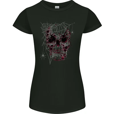 Spider Web Skull Womens Petite Cut T-Shirt - Image 1 of 2