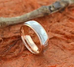 Roman Numerals Rose Steel Ring,Stainless Steel,Fashion,Domed,Two Tone - Picture 1 of 4
