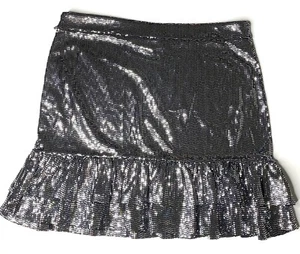 MICHAEL KORS Black Metallic Dot-Embellished Tiered Ruffle Hem Zip Skirt L 10/12 - Picture 1 of 11