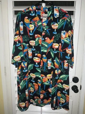 Hilo Hattie Black Macaw Parrot Margarita Hawaiian Button Shirt Mens Size 3XL - Image 1 of 4