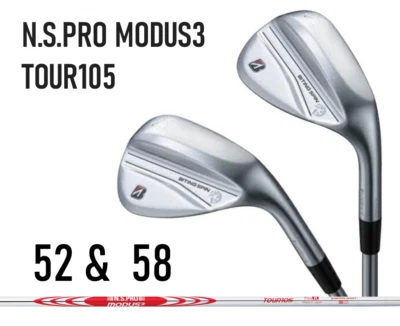 JUEGO DE CUÑA GIRATORIA DE MORDIDA BRIDGESTONE 52 Y 58 S-FLEX N.S.PRO MODUS3 TOUR 105 ACERO Foto 1 de 4