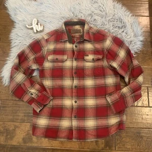 Camisa Chaqueta Orvis Para Hombres Talla Mediana Roja Franela Pesada Cuadros Cazadora Bolsillos - Imagen 1 de 10