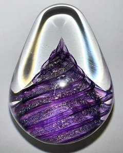 GES 1993 Art Glass Iridescent SPIRAL Purple PAPERWEIGHT Studio 3.5” Vintage - Picture 1 of 7