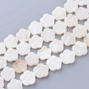 1 Strand Flower Shell Beads Natural White freshwater Shells Loose 12~13mm - Picture 1 of 2
