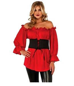 Red Renaissance Blouse Top Shirt Gypsy Pirate Peasant Buccaneer Womens SM-XL