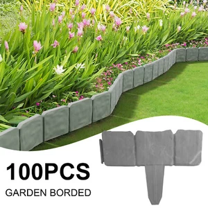 100/80/60/40/20 Pack Garden Fence Plastic Stone Outdoor Landscape Edging Border - Picture 1 of 13