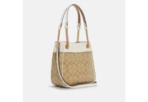 COACH Signature CAMMIE CHAIN BUCKET Bag w/Crossbody Strap ~ Light Khaki/Chalk - Picture 1 of 4