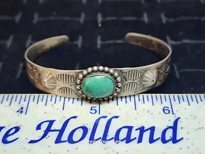 Brazalete antiguo peón nativo americano plata esterlina/verde/azul turquesa - Imagen 1 de 5