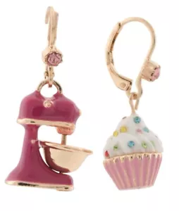 Betsey Johnson Mismatched Cupcake & Mixer Pink& White Goldtone Earrings - Picture 1 of 2