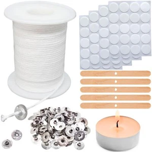 【200 Feet】Candle Wick Roll with 125 Pcs Metal Candle Wick Sustainer Tabs, 80P... - Picture 1 of 6