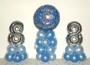 8th BIRTHDAY - FOIL BALLOON DISPLAY 3 PACK - TABLE DECORATION - No Helium Needed - Picture 1 of 1