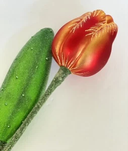 Orange Yellow Tulip Polish Mouth Blown Glass Christmas Ornament Decoration B - Picture 1 of 4