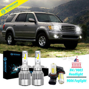 For Toyota Sequoia 2001-2007 - 4PC 6000K White LED H4 Headlights + Fog Bulbs Kit