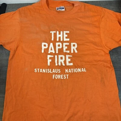 Vtg 1987 The Paper Sierra Stanislaus National Forest Fire T-shirt Fireman Orange - Image 1 of 4