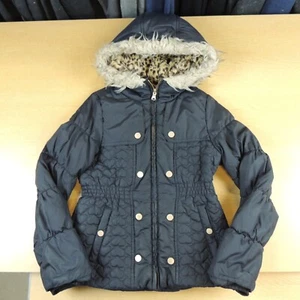 Jessica Simpson Black Puffer Quilted Fur Trimmed Hooded Winter Coat 14-16 Years - Picture 1 of 6