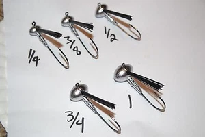 WEEDLESS FOOTBALL JIG HEADS 1/8 THRU 1 OZ 6 PACK BLACK NICKLE NEEDLE POINT HOOKS - Picture 1 of 1