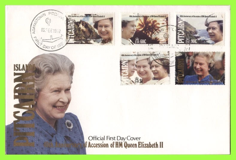 Pitcairn Islands 1992 QEII Anniversary of Accession set on First Day Cover - Image 1 of 1
