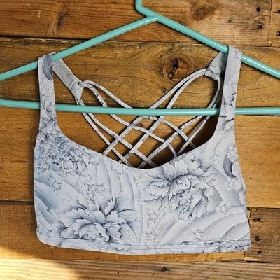 Lululemon Free To Be Wild Bra 6 Gray White Floral - Image 1 of 4