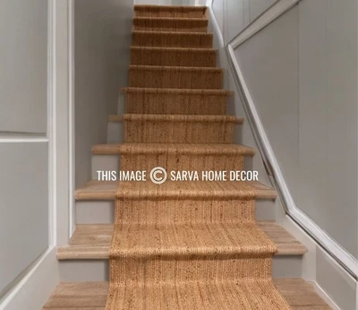 Natural Jute Stair Runner Carpet/ rug, Non-Slip Woven Hallway Stair Tread Rug - Image 1 of 4