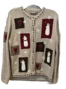 Croft And Barrow Pullover Damen kleine Strickjacke Weihnachten Schneemann Country Core - Bild 1 von 10
