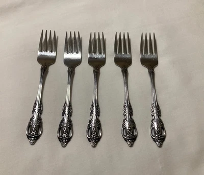 Oneida RENOIR PEMBROOKE Stainless Salad Forks SSS Oneida Glossy Set Of 5 - Image 1 of 4