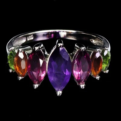 Anillo de plata esterlina Black Friday marquesa amatista cromo diopsido granate 9 Foto 1 de 4