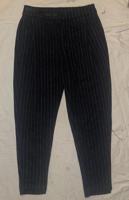Pantalones Max Mara Negros Rayas Cintura Elástica Elastizados Franela Mezcla Lana Talla Pequeña Foto 1 de 4