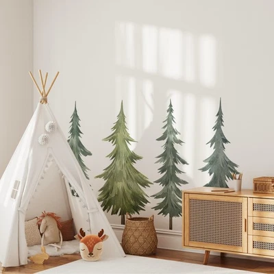 Woodland Pine Tree Wall Decal Tree Nursery Decor Set, MEDIUM Set of 4 Trees - Image 1 of 4