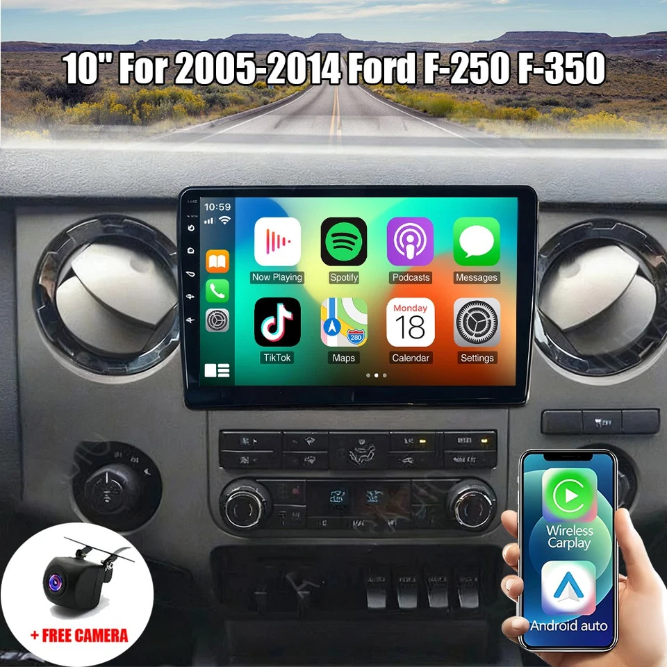 Radio estéreo GPS Apple CarPlay de 10" para Ford F-250 F-350 Super Duty 2005-2014 Foto 1 de 4