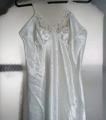 Mujer Med Vintage Val Mode Blanco Satinado Encaje Camisola Slip Lencería Vestido Corto  Foto 1 de 4