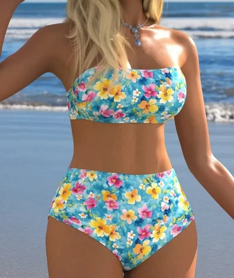 New blue floral bikini size 12/14 - Image 1 of 2
