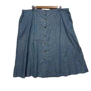 Damart Midi Skirt 22 Chambray Pockets Blue Cotton New - Bild 1 von 7