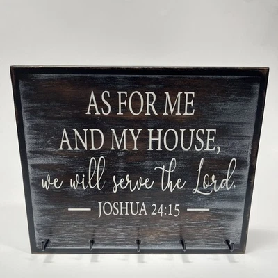 Rustic Distressed Wood Sign Key Holder Inspirational Home Decor Joshua 24:15 - Image 1 of 4