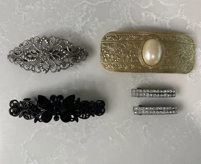 Lote de accesorios de clips de pasadores de pelo de colección filigrana plata tono dorado metal plástico Foto 1 de 3