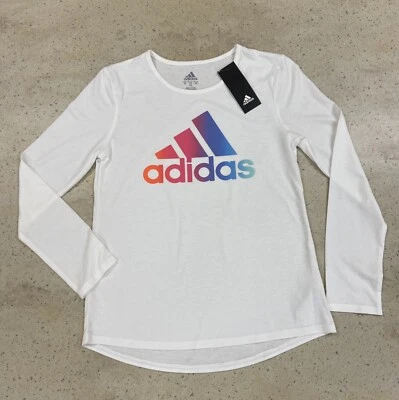 NWT - Girls Adidas Multi Graphic on White Long Sleeve T-shirt Size XL - Image 1 of 4
