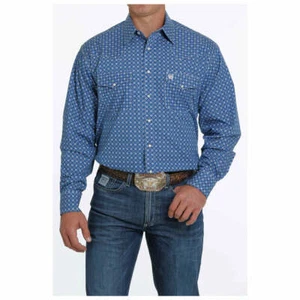 MTW1682039 Cinch Para Hombre Estampado Geométrico Azul Mangas Largas Camisa Occidental a presión NUEVA - Imagen 1 de 1