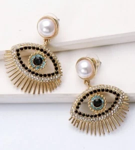 Pendientes colgantes de ojos con diamantes de imitación de cristales - Imagen 1 de 4