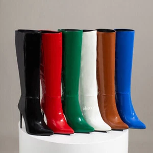 Sexy spitze Damen-Nachtclubstiefel mit Zehenpartie 12 cm hoher Absatz kniehohe Stiefel Übergröße - Bild 1 von 29