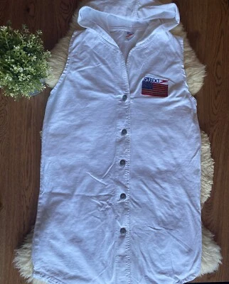 Vestido Camisa con Capucha Vintage Speedo Blanco Bordado Bandera Logo Natación Cubierta Talla M Foto 1 de 4