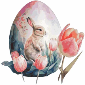 Osterei und Hase Hase Tulpe Blumen gezählt Kreuzstich Muster Pixel Art - Bild 1 von 4