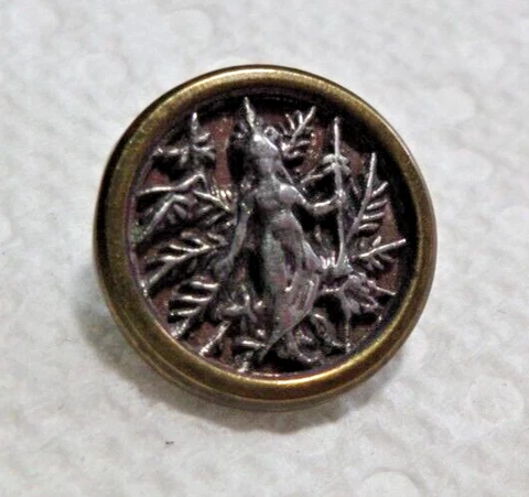 Vintage Antique Metal Picture Button CHRISTMAS TREE FAIRY 5/8" Cover