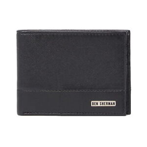 Ben Sherman Shadwell Mens Full-Grain Cowhide Leather Bi-Fold Wallet (Black) $80