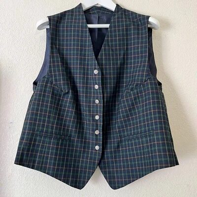 Chaleco de franela a cuadros para mujer azul/verde chaleco con botones sin mangas ligero Foto 1 de 4