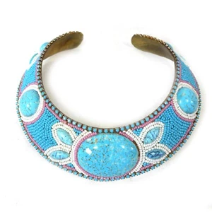 Collar Gargantilla Vintage MJ HANSEN Diseñador con Cuentas de Piedra Turquesa - Imagen 1 de 7