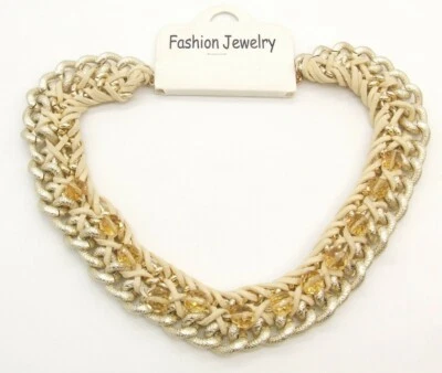 Gargantilla de cadena con textura en T/ cuero gamuza beige de 18" cuello de cuentas de cristal Foto 1 de 3