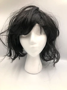 Halloween Wig Mid Length Black Bangs Shag Dress Up Unisex Party Disguise - Picture 1 of 8