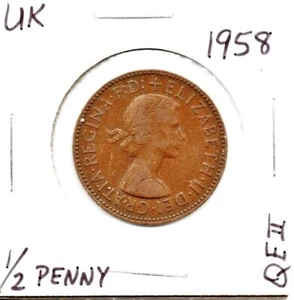 UK Great Britain England Halfpenny 1958 Queen Elizabeth II as Pictured  - Picture 1 of 6