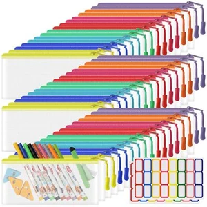 48 Pack Mesh Zipper Pouch Bags Small Clear Pencil Pouches 9.3 x 4.7 Inch Bulk - Picture 1 of 7
