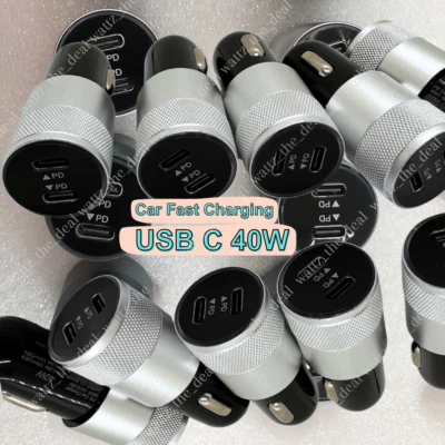 Lote Cargador Rápido Adaptador Coche Rápido 40W Doble USB-C Para iPhone 17 16 15 11 Samsung Foto 1 de 4
