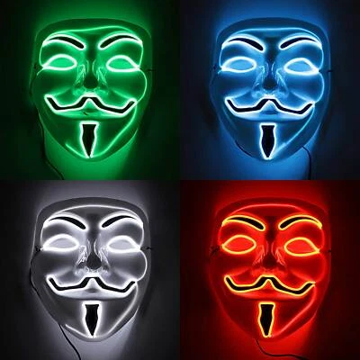 LED Anonymous-Gesichtsmaske Helloweenmaske Leuchtmaske blau grün rot weiß EL - Bild 1 von 4